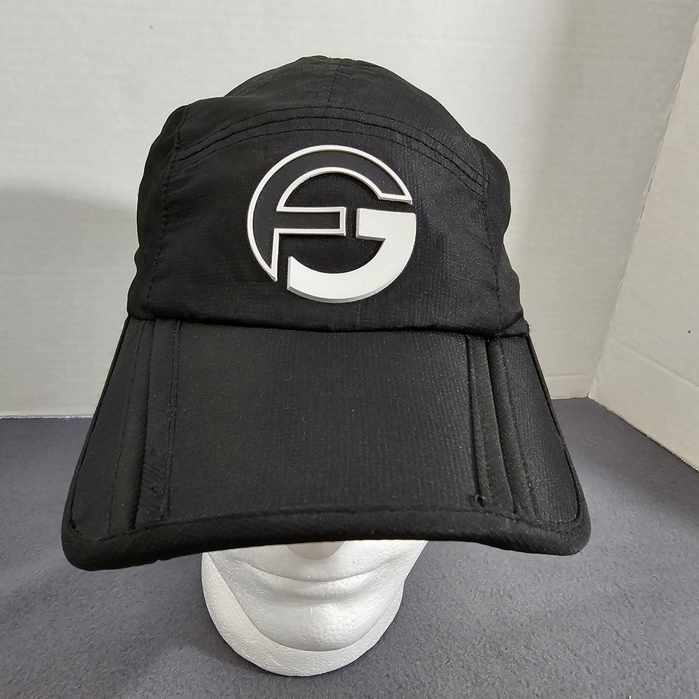 Foray Foldable Black Golf Hat Rubberized Logo Hook & Loop Adjustable Strap