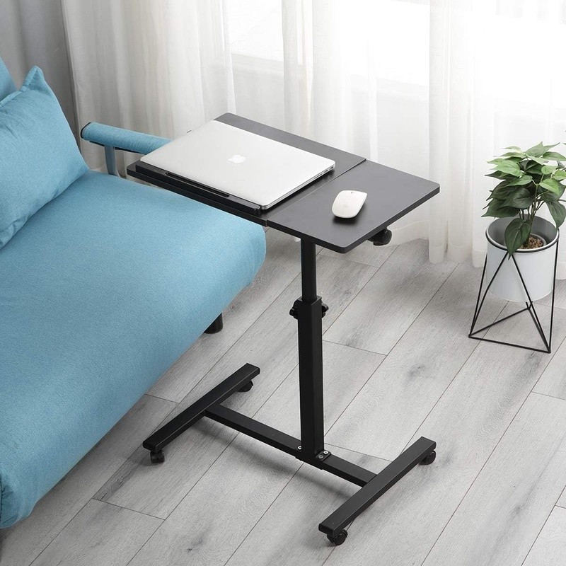 Adjustable Mobile Laptop Table Rolling Bedside Desk W/ Wheels Edge-Stopper Black