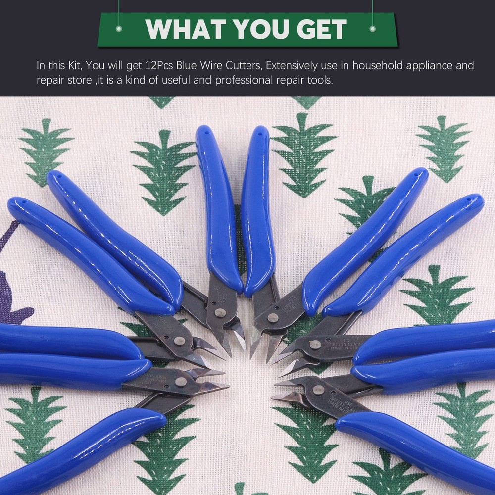 12Pcs 5" Wire Cutters with Internal Spring and Soft Rubber Handle, Mini Flush...