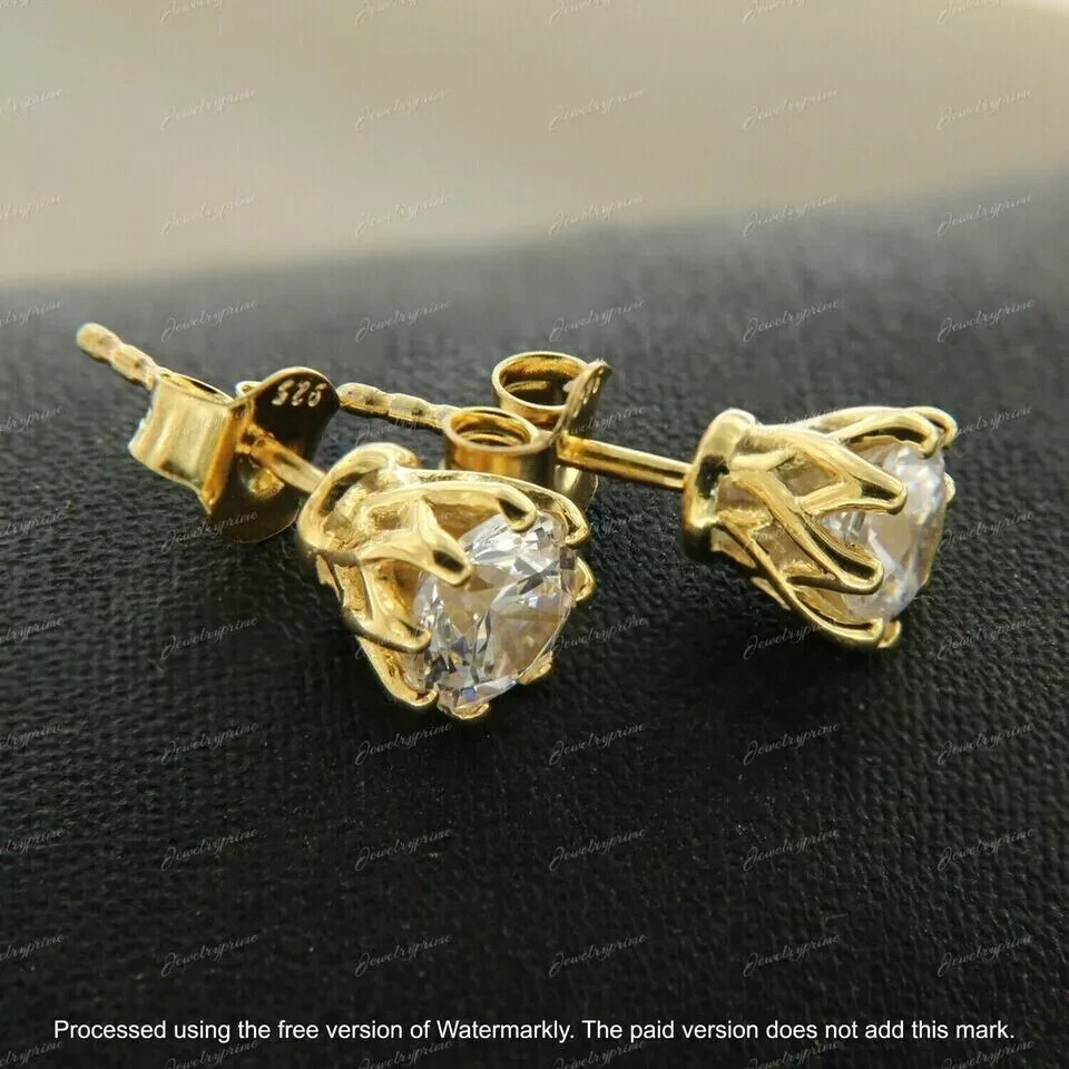 1Ct Round Cut Lab Created Diamond Stud Earrings Solid 14K Yellow Gold Finish
