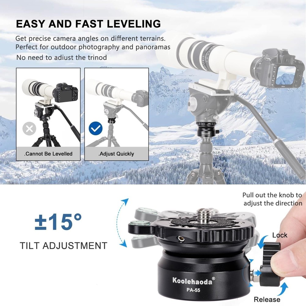 Lightweight Tripod Head Leveler with 10kg Weight Capacity for Stability