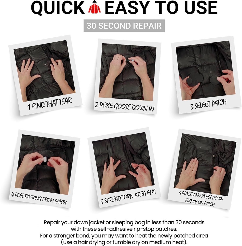 Self-Adhesive Waterproof Repair Patch Kit - 30-Second Fix for Down Black
