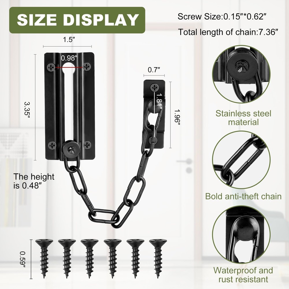Fitoon 2 Pack Door Chain Lock Black, Security for Inside Door,...