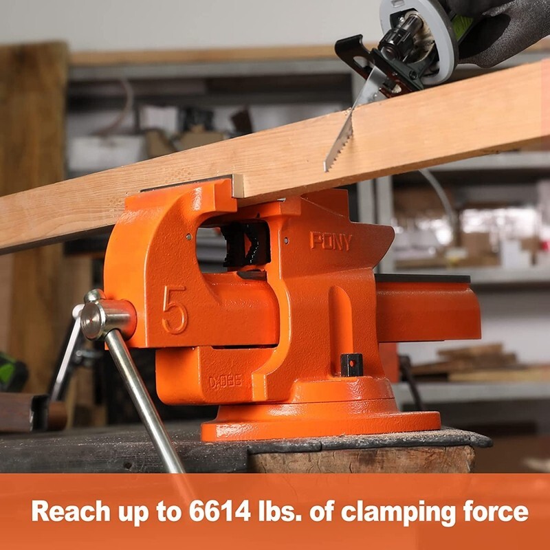 PONY 5-inch Heavy-Duty Bench Vise Utility Combination Pipe Vise 360° Swivel Base
