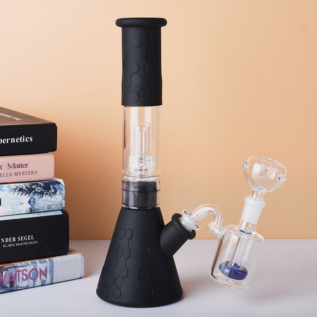 12" Silicone Glass Bong with Ash Catcher Smoking Tobacco Water Pipe 14mm Bowl