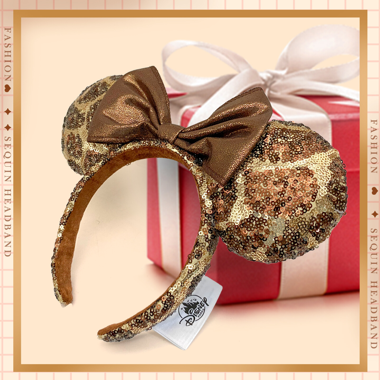 Disney- Parks Animal Kingdom Giraffe Animal Print Sequin Minnie Ears Headband