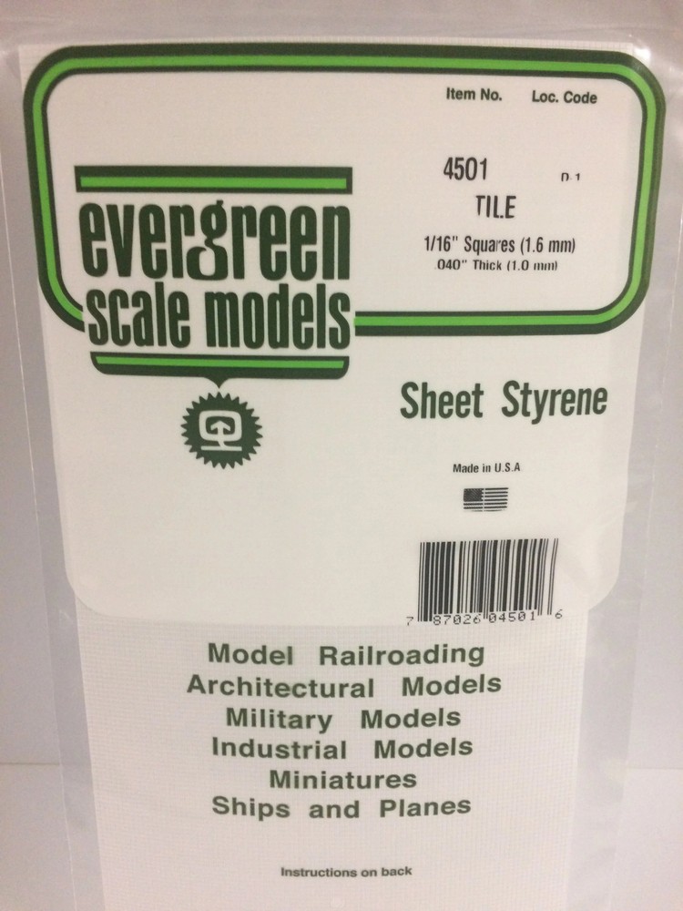 Evergreen Scale Models 4501 Styrene Square Tile 1/16"