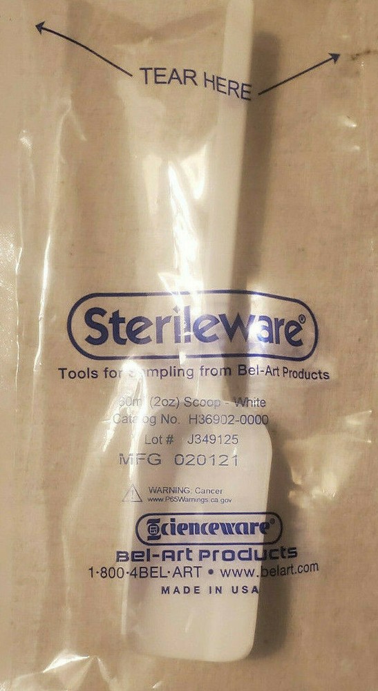 20 STERILEWARE STERILE INDIVIDUALLY WRAPPED WHITE 2oz (60ml) SAMPLING SCOOP