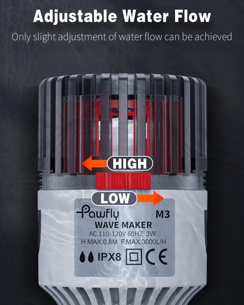 Pawfly 3 W Aquarium Wave Maker 800 GPH Submersible 800GPH(Basic), Red