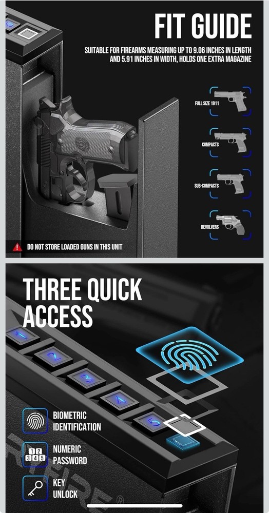 GLORYFIRE Gun Safe Biometric Pistol Safe, Mounted Nightstand Quick Access GF6005