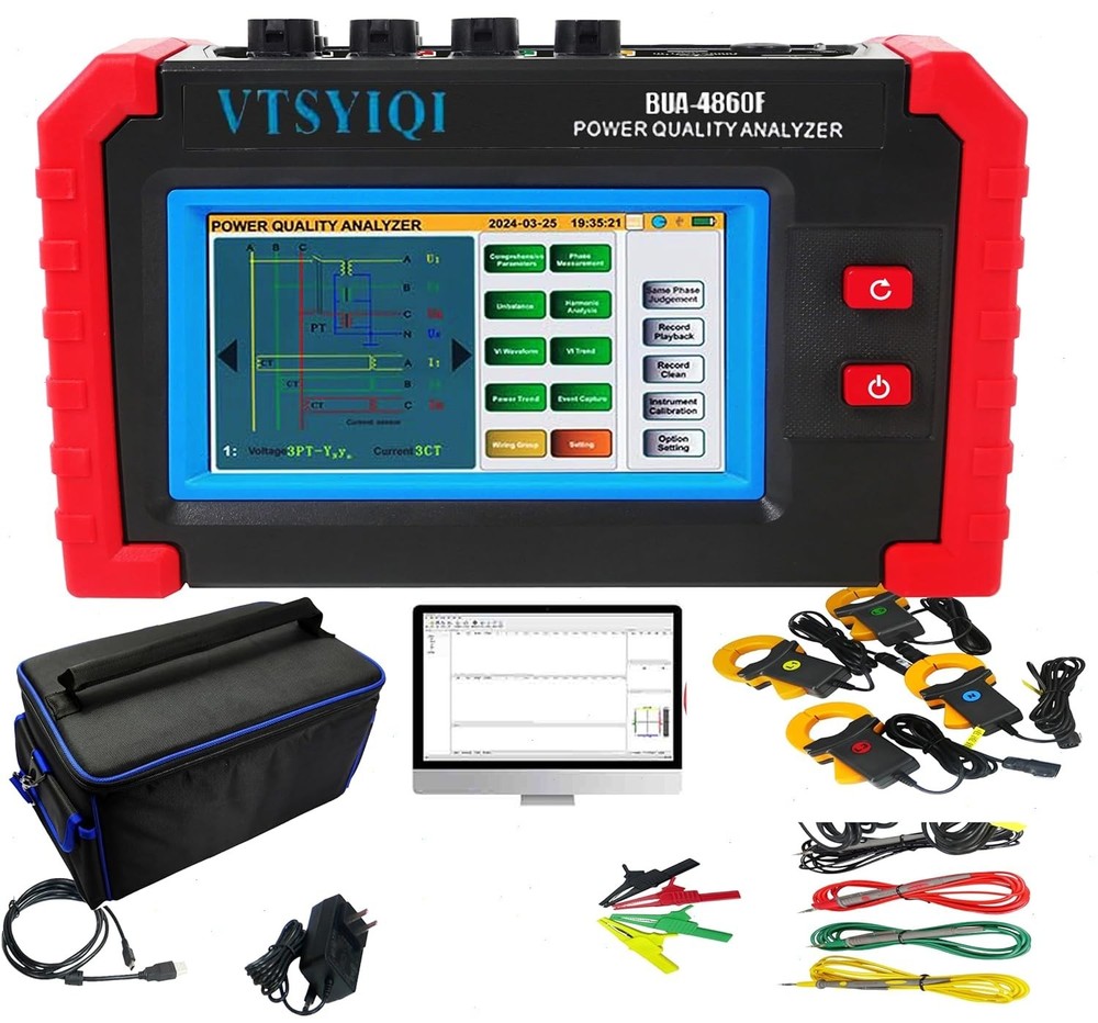 Portable Power Quality Analyzer with Current Clamp 0.10A~100A USB Interface