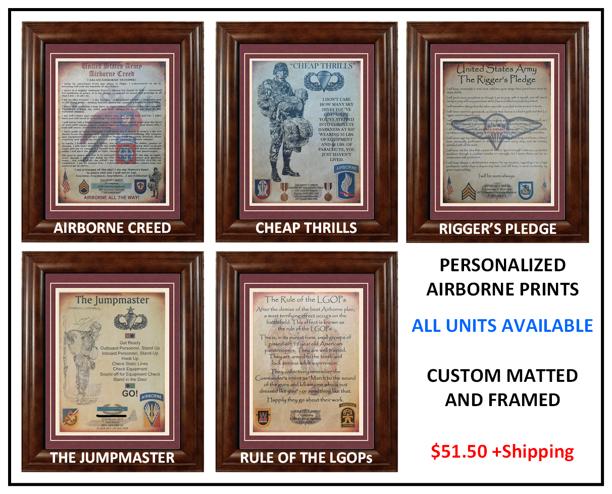 MC-NICE: ARMY Airborne "Cheap Thrills" 173rd Airborne Bgd Framed PERSONALIZED