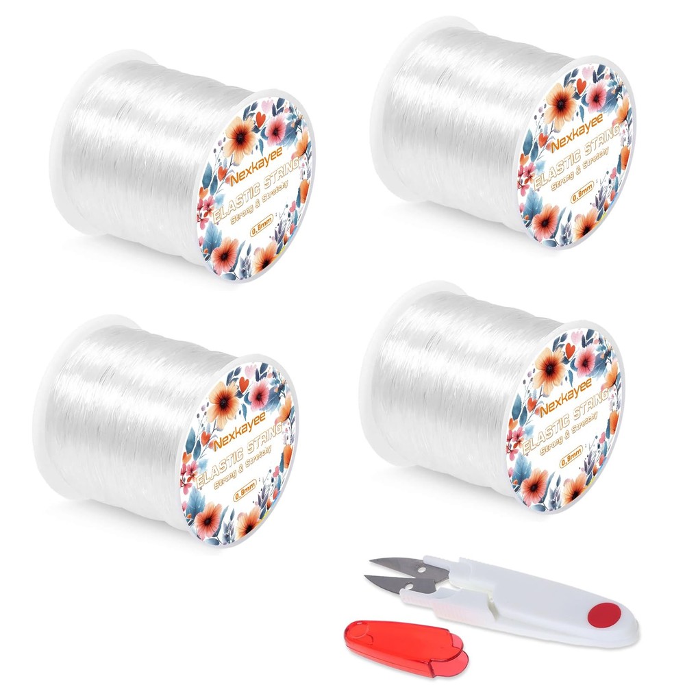 Nexkayee 2 Rolls Elastic String for Bracelets, 0.8mm 4pack, White
