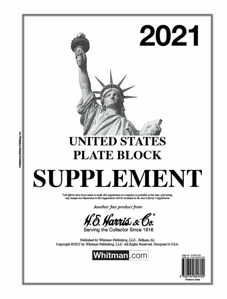 H E Harris US PLATE BLOCK Supplement for Stamps issued in 2021
