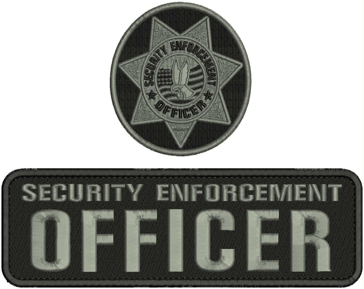 SECURITY ENFORCEMENT OFFICER EMB PATCH 3X10 AND 4x4 HOOK ON BACK GREY ON BLACK