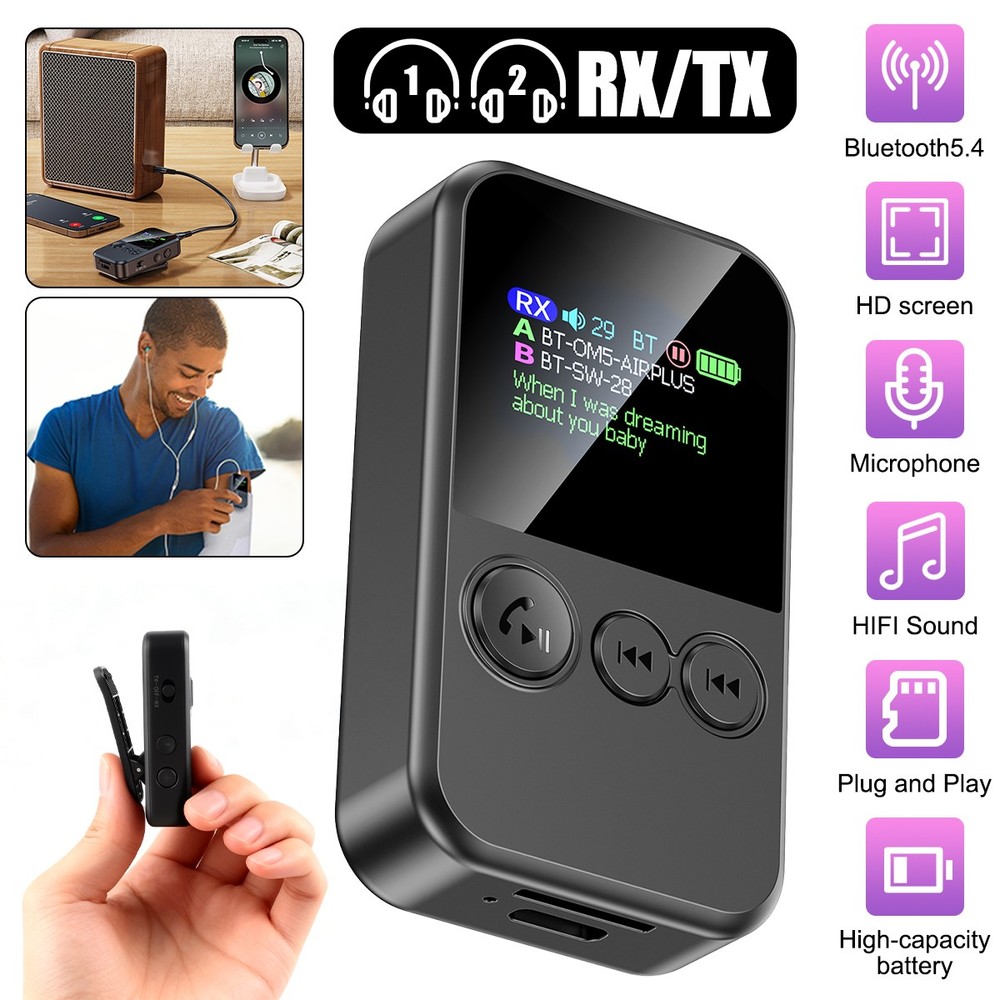 Bluetooth 5.4 Transmitter Receiver Wireless Audio 3.5mm AUX Adapter MP3 Player