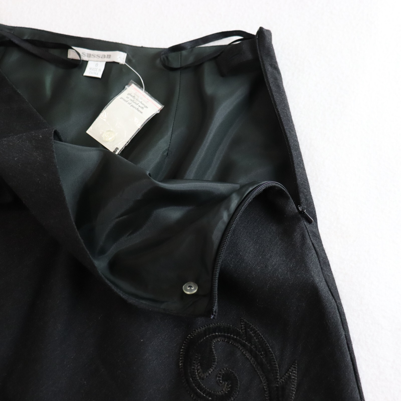 Sussan Womens Vintage Y2K Skirt Size 8 Charcoal A Line Silk Velvet Trim NWT NEW