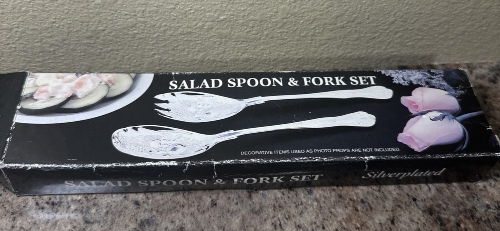 SILVER PLATED KINGS PATTERN PAIR OF SALAD SERVERS - SPOON & FORK Fruit Pattern