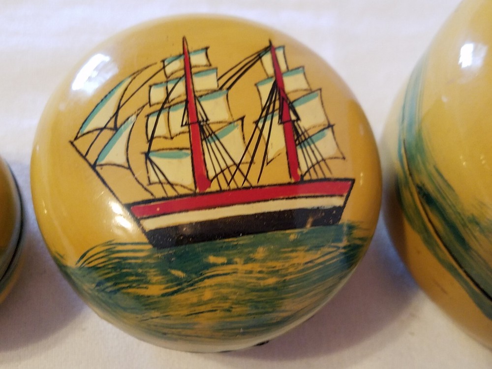 Vtg Lacquer Handpainted Nesting Boxes - Nautical Theme - Santa Maria & Pinta