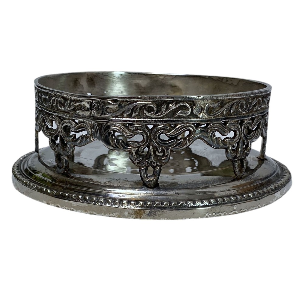 MARK ROBERTS Wine Coaster Ornate Bottle Holder Silver Plate