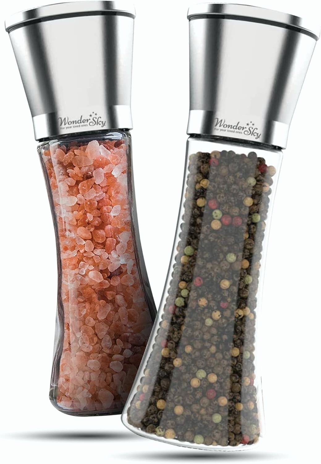Salt and Pepper Grinder Set - 2 Pack - Refillable Pepper Mill Salt Grinder