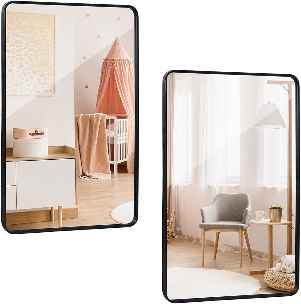2PCS 24" x 36" Rectangular Wall Mirror Metal Black Frame Bathroom Bedroom