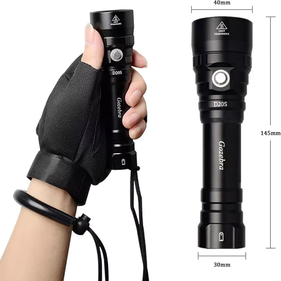 Dive Light, D20S 2000 Lumen Super Bright Scuba Diving Flashlight, Rechargeable D