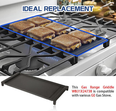 Griddle Compatible with GE Gas Stove Heavy Duty Cast Iron Center WB31X24738