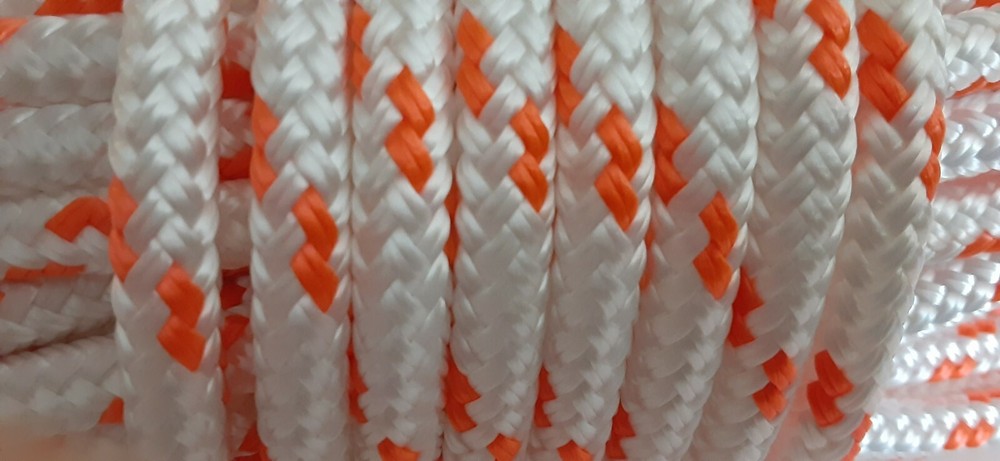 5/16 x 600 ft. Double Braid-Yacht Braid polyester rope spool. White/Orange