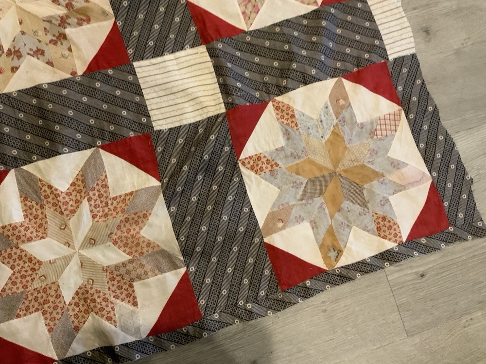 Patchwork Quilt Top Piece, Late 1800’s, Star Pattern, Early Calico Prints