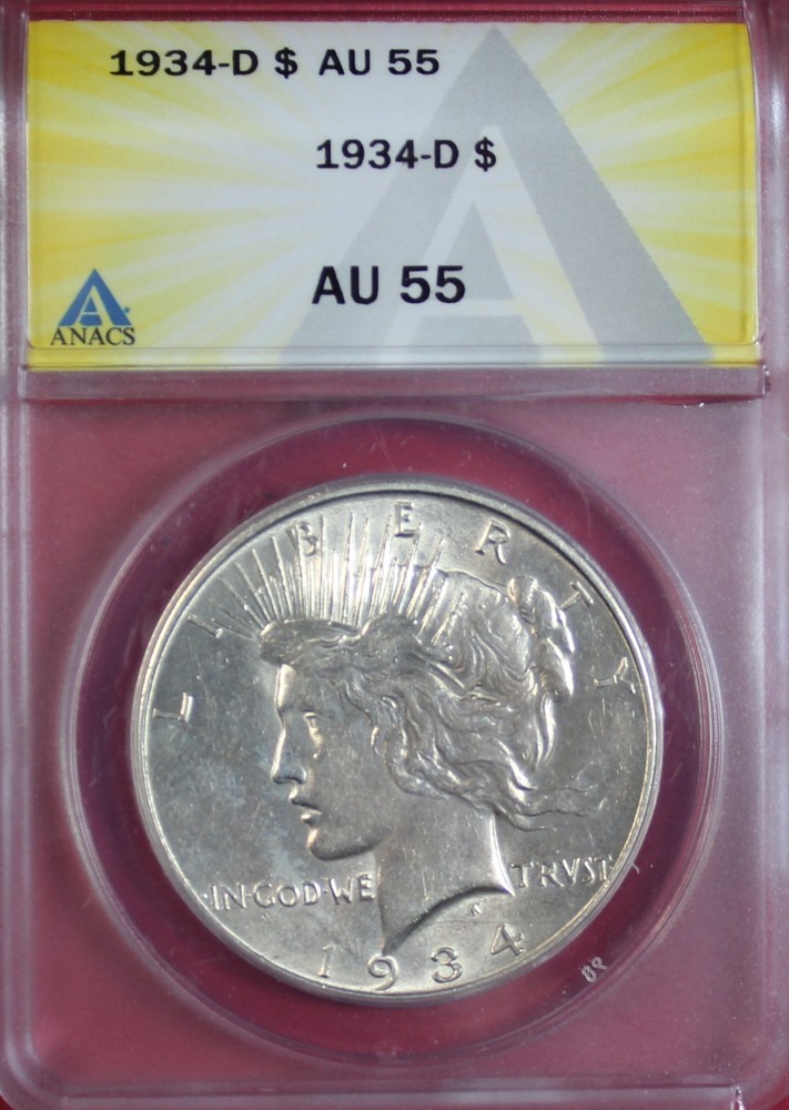 1934-D PEACE DOLLAR ANACS AU55