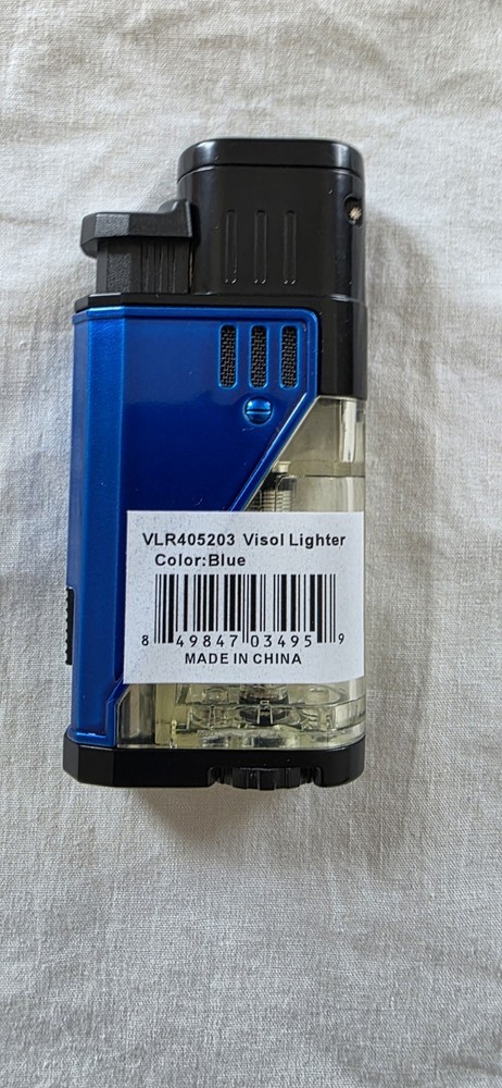 Double Jet Torch Lighter Cigar Windproof Refillable w/Punch Clear Window Blue