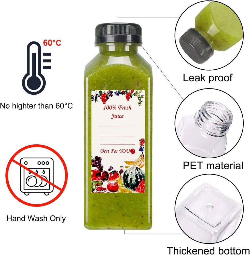 36pcs 12oz Plastic Bottles with Caps, Empty Juice Bottles Reusable Clear Bulk�