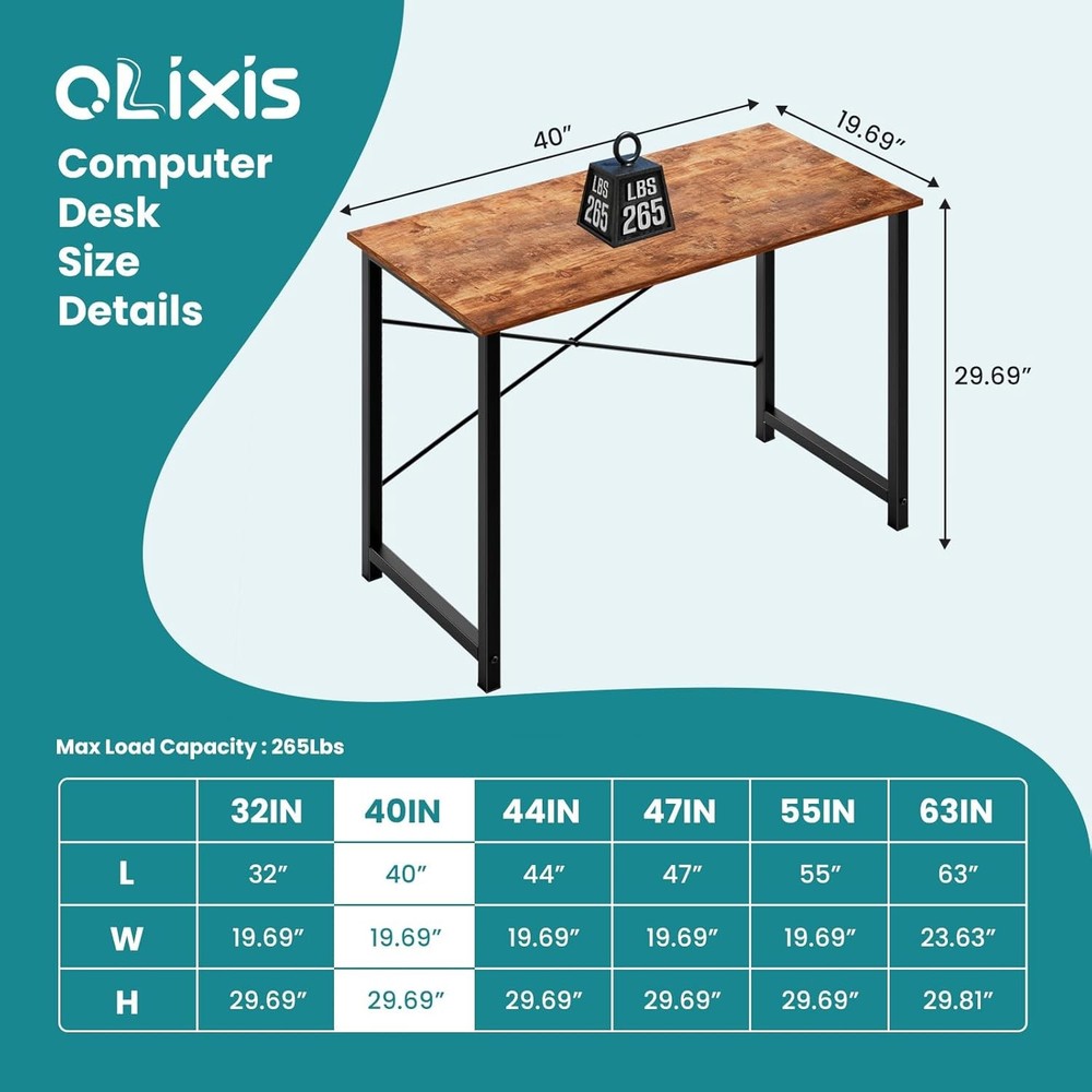 40 Inch Computer Home Office Desk Small Spaces Writing Work Study Student