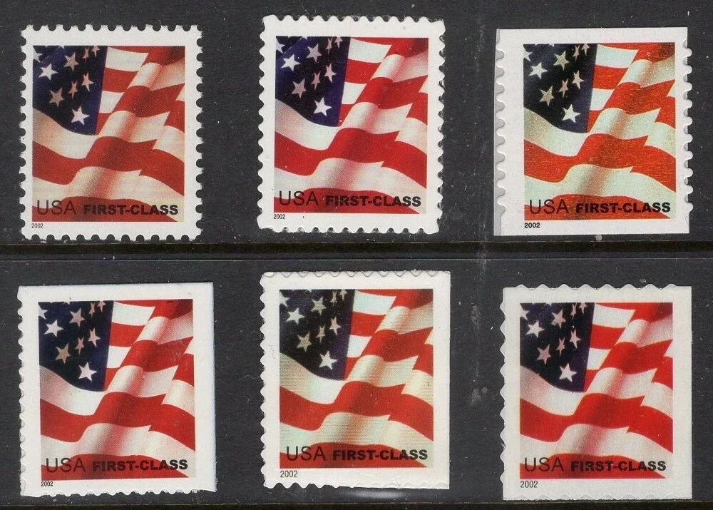 US, #3620-25 Wavy Flag first class full set, 6v (37c), MNH