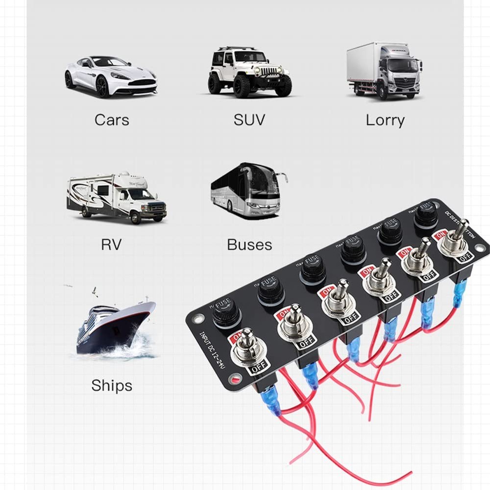 Waterproof Toggle Switch Panel Kit, DC 12V 6-in-1 Toggle Switch with 10A Fuse ON
