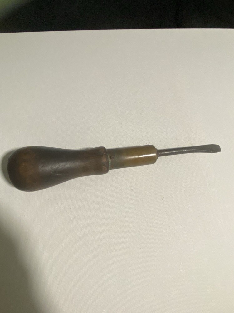 Antique Ratcheting Tool With Wood Handle