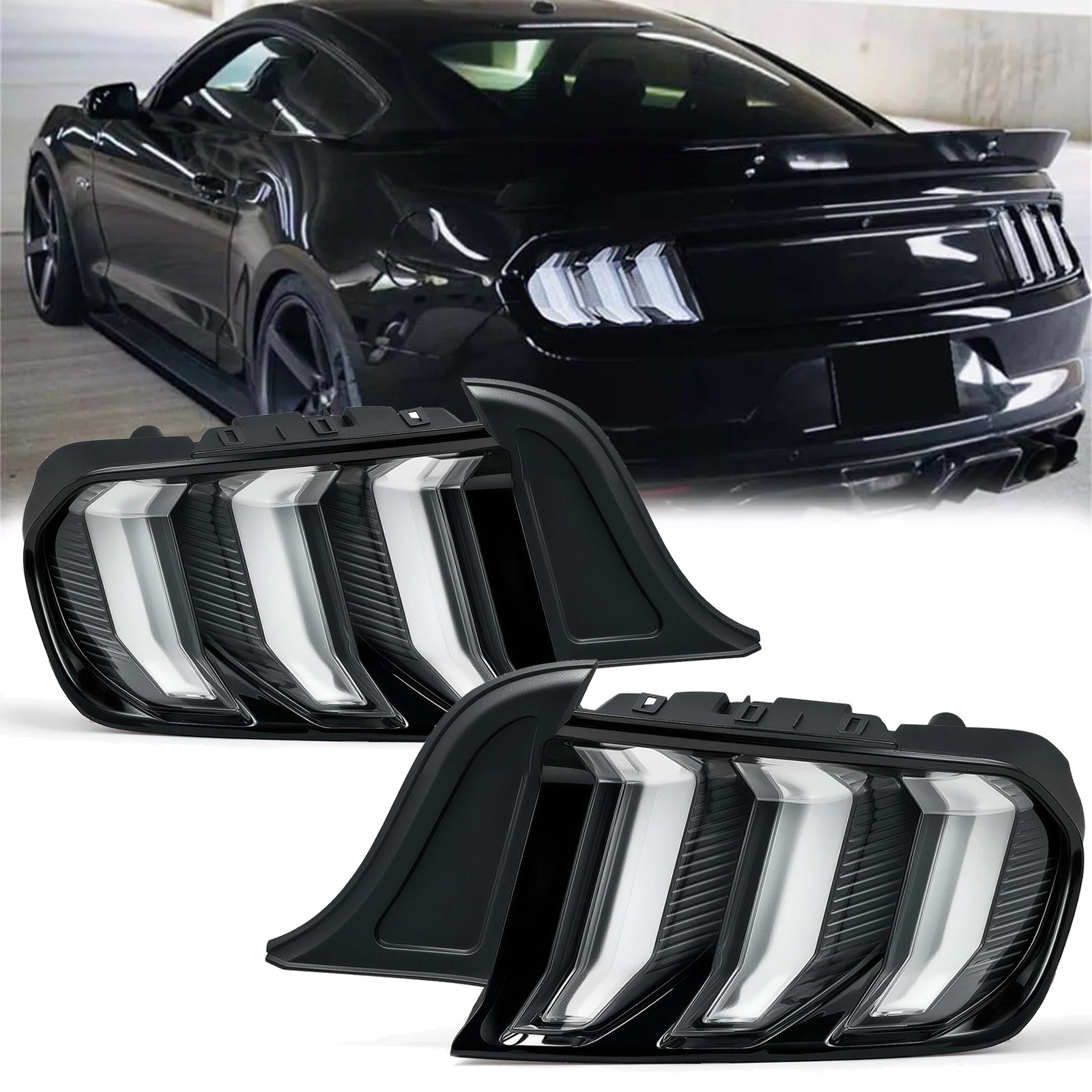 Set LED Tail lights For 2015-2022 Ford Mustang Euro Style w/ Sequential Signals