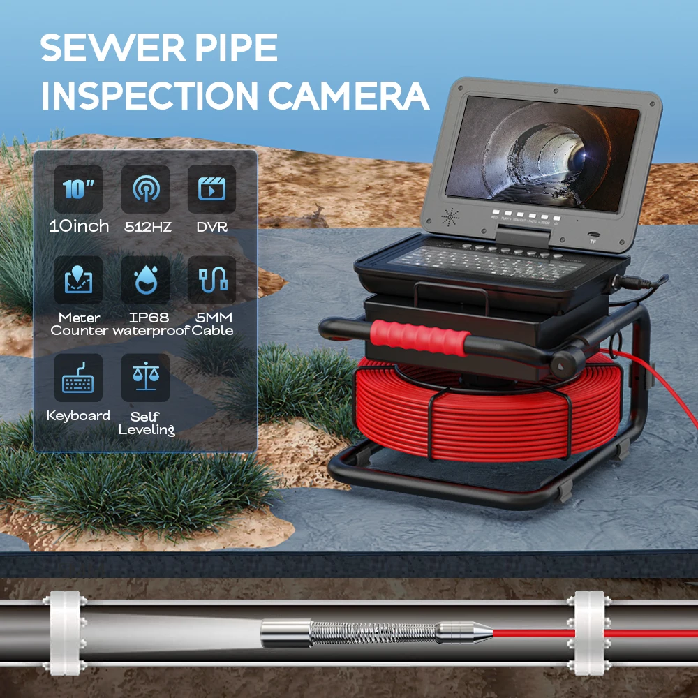 Pipe Sewer Camera 10in Screen 100ft/ 165ft 5mm Drain Camera Plumbing