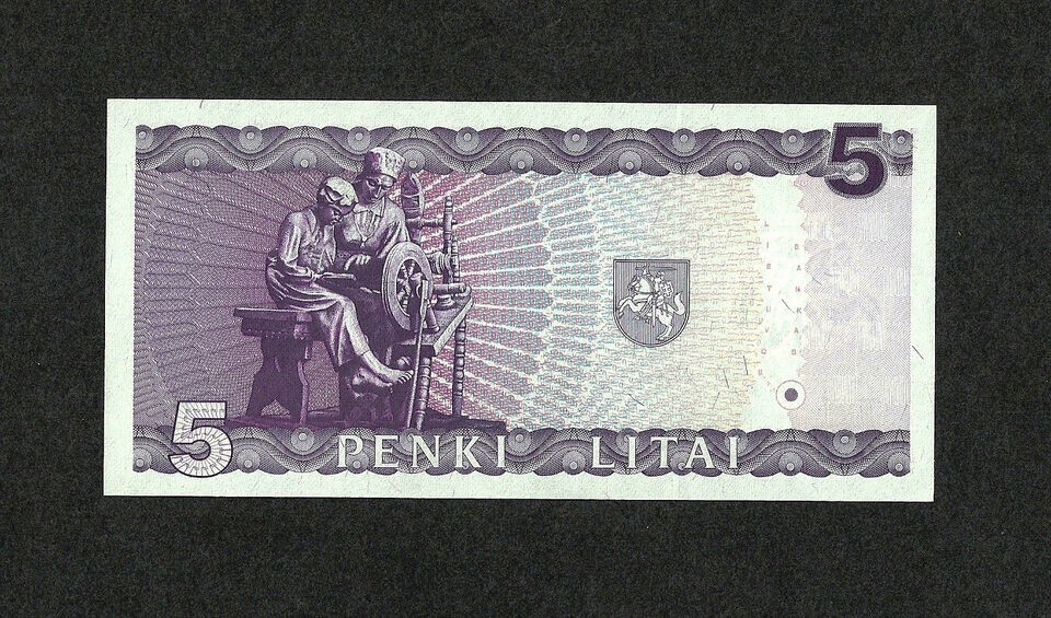 LITHUANIA 5 LITAI 1993 P-55a CRISPY UNC