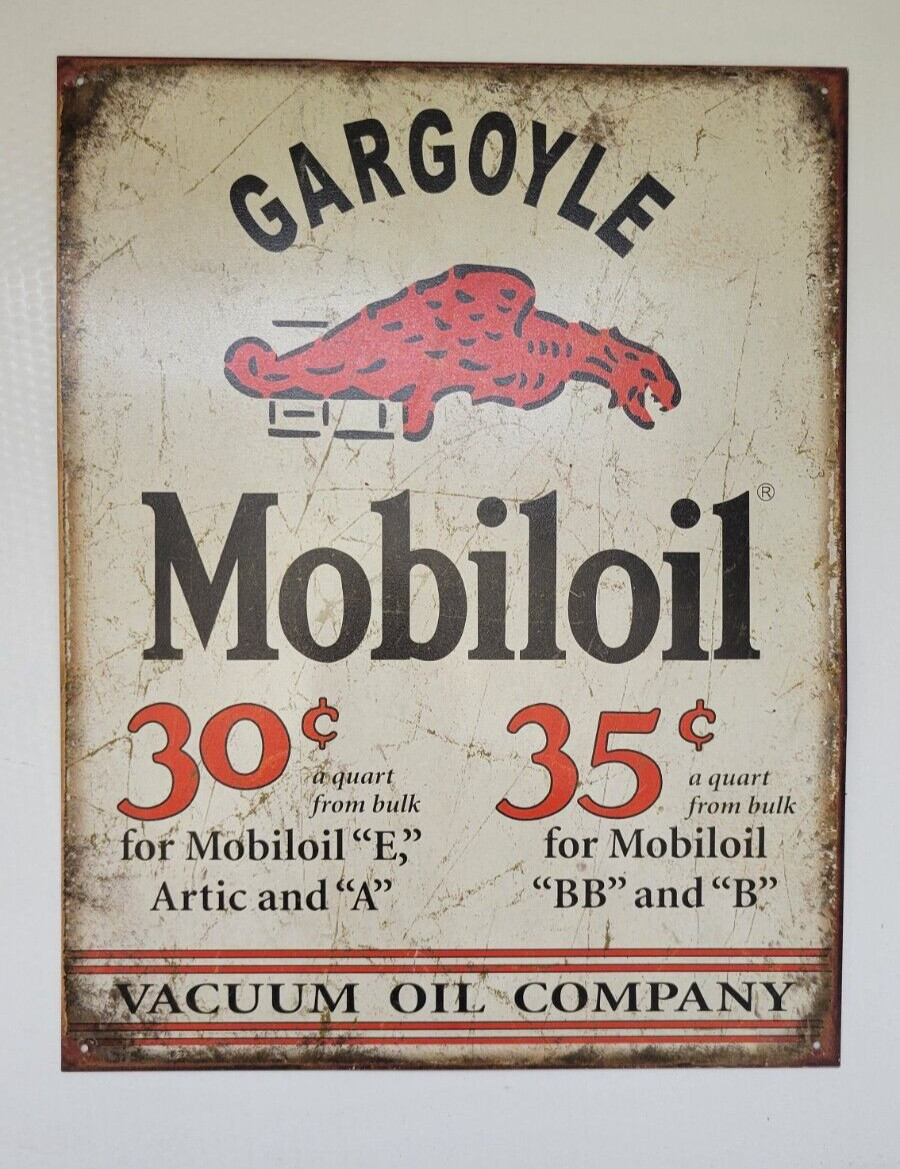 MOBILOIL GARGOYLE RUSTIC METAL GAS STATION TIN SIGN 16 inch