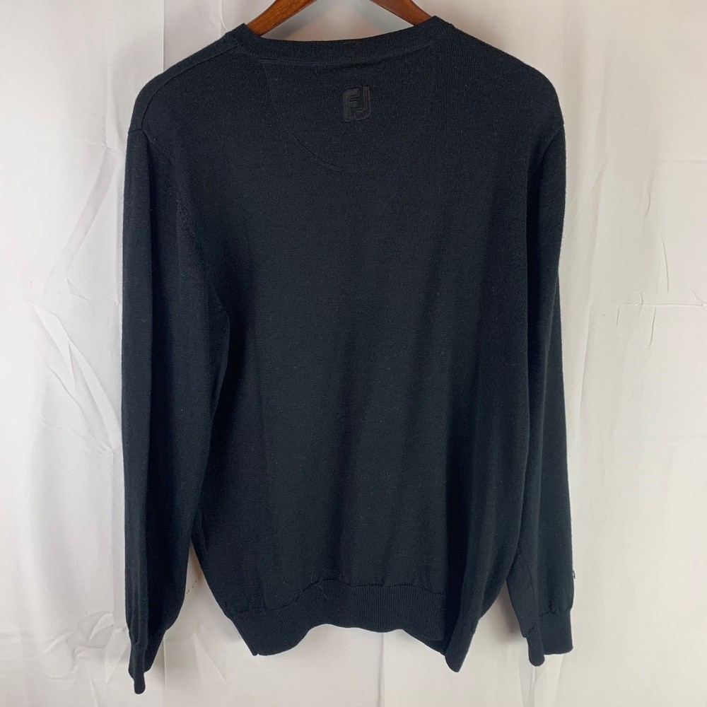 FootJoy V-Neck Sweater Mens Medium Black 100% Wool Lined Golf Pullover