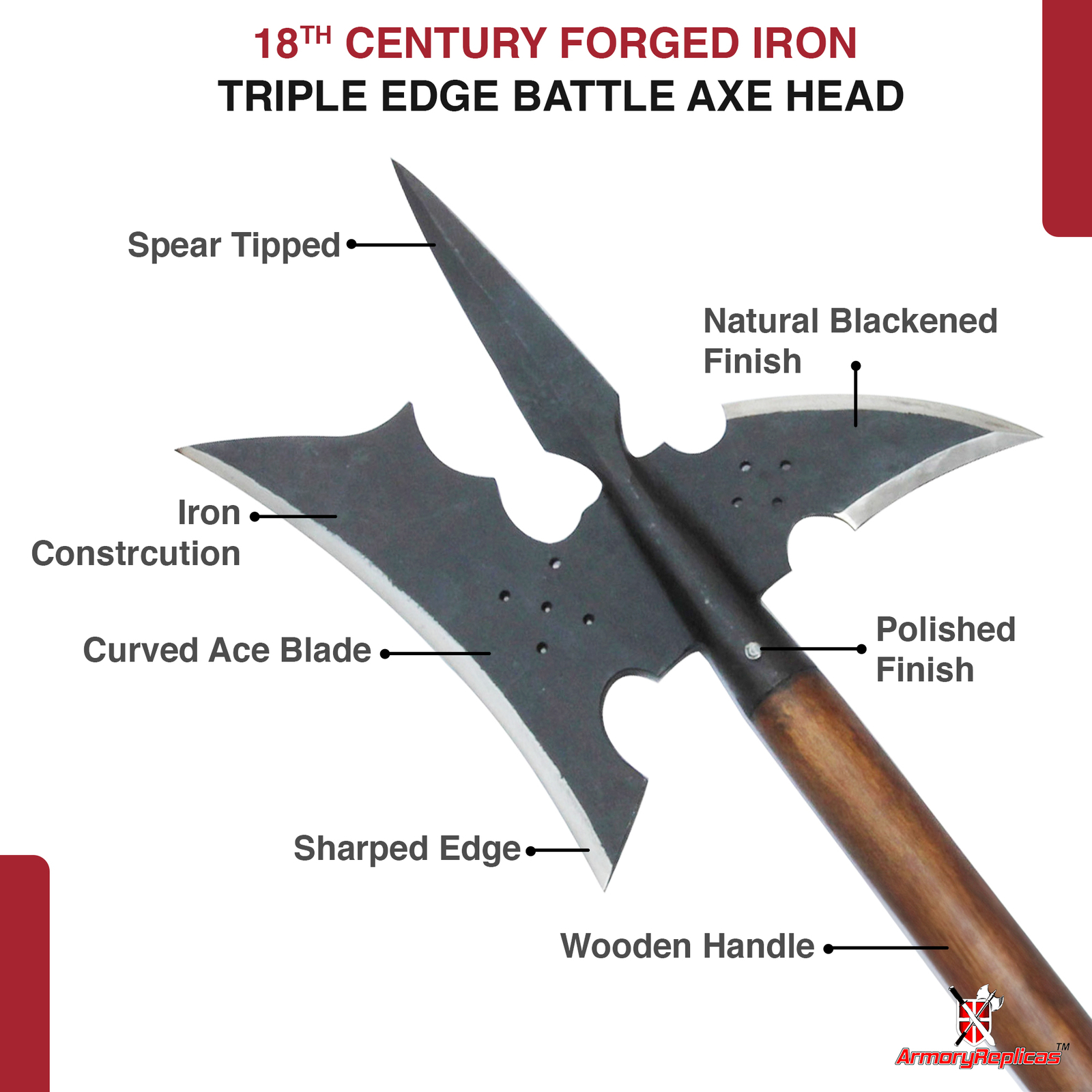 Halberd Renaissance Replica Hand Forged Iron Steel Spike Medieval Polearm 47inch