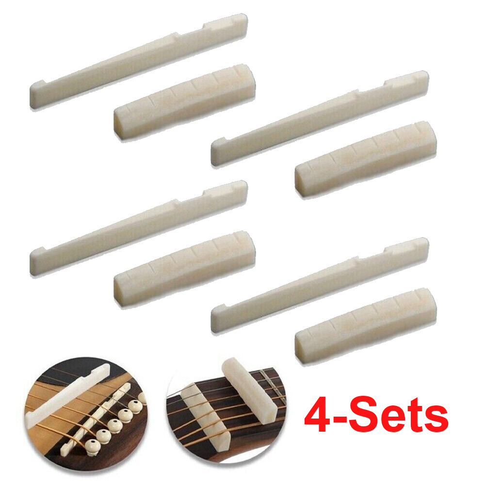 4 Sets 8Pcs 6 String Acoustic Guitar Bone Bridge Saddle and Nut Universal