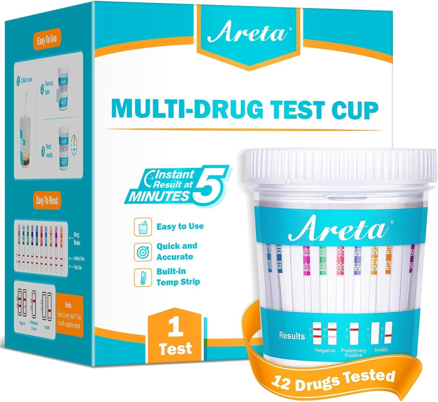 Areta Multidrug Test Cup - 12 Panel Urine Drug Testing Kit #ACDOA2-2124 - 1 Pack