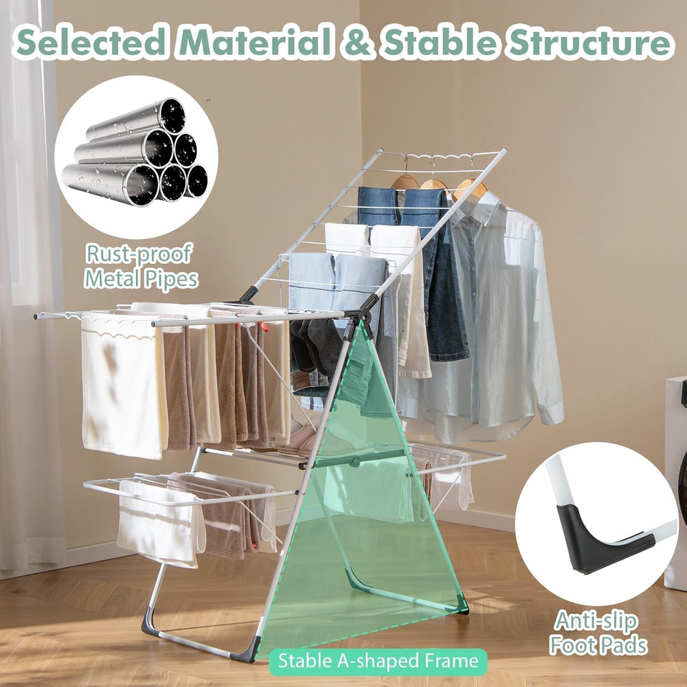 2-Tier Adjustable Laundry Drying Rack, Foldable & Freestanding for Indoor/Outdoo