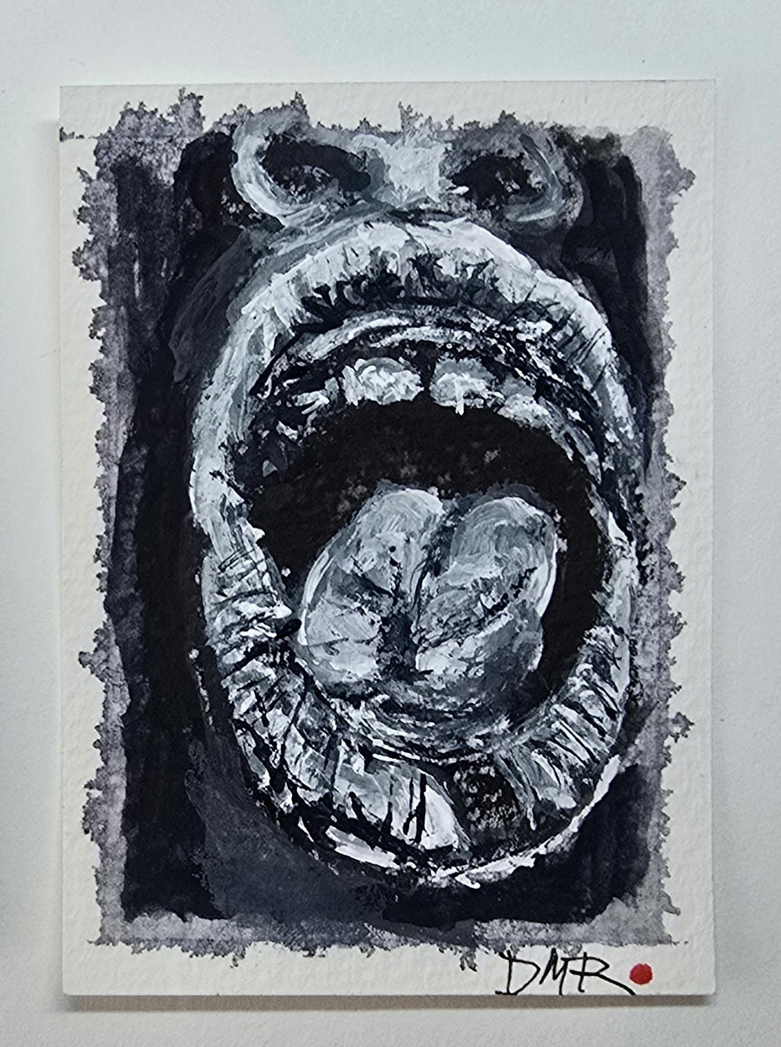 Original ACEO Man's Mouth Face Abstract Goth Watercolor Dulce Maria Rico"SCREAM"