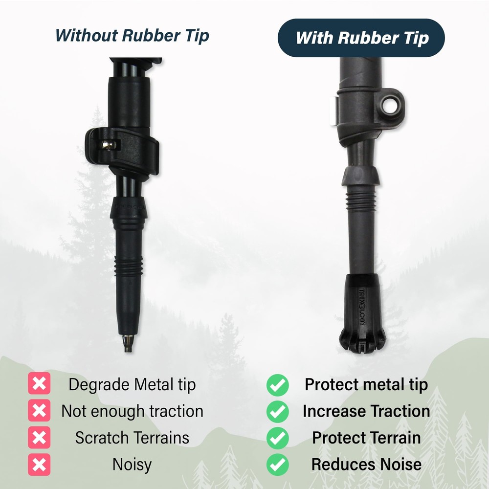 Trekking Pole Accessory Set – Includes 4 Rubber Tips & 2 Mud Baskets for Hiki...