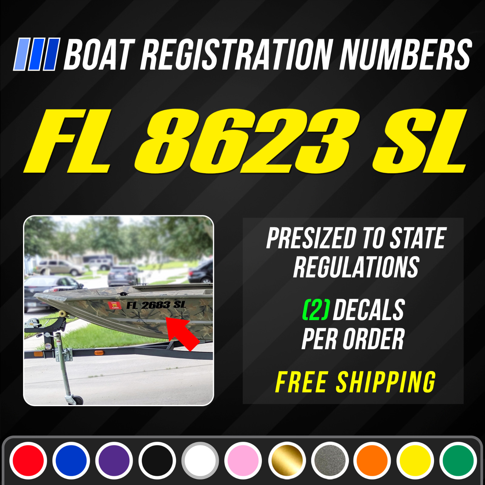Boat Registration Numbers Vinyl Decal Set – 3" Tall USCG & State Compliant 772