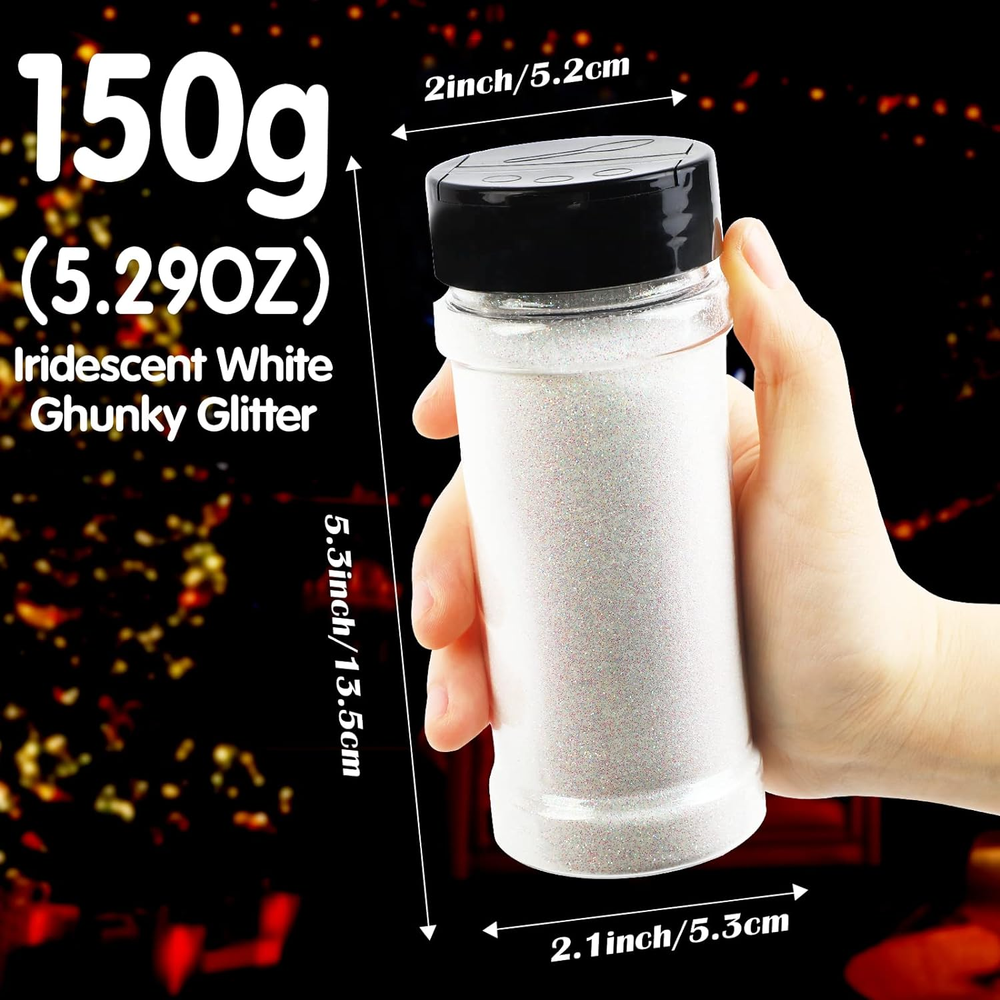 Rainbow White Chunky Glitter,150G/5.29Oz Iridescent